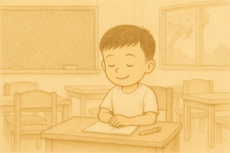 支援級でサポートを受けて安心している自閉症の息子