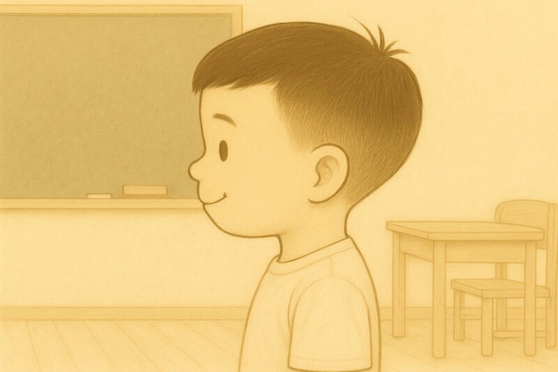 支援級の見学で笑顔の自閉症息子