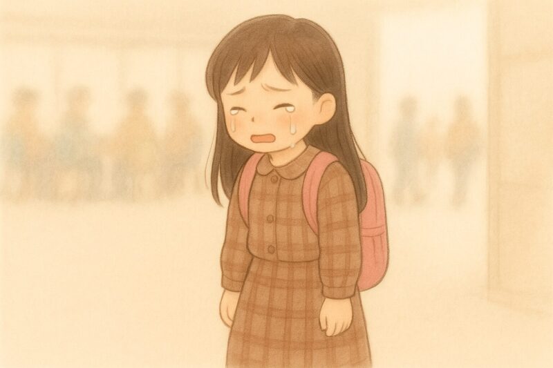 職業体験が終わって、泣いている小学校3年生の娘。