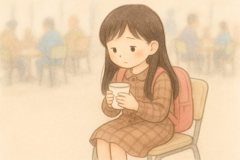 職業体験イベントで、休憩している小学校3年生の娘。