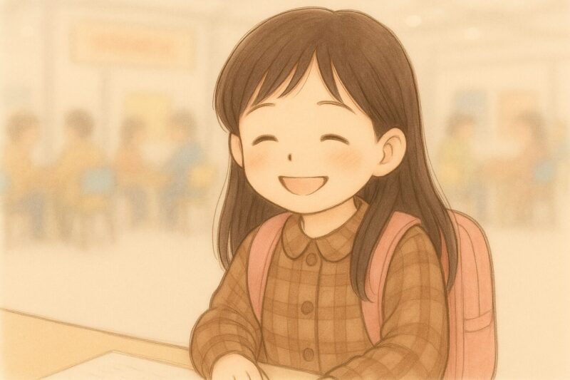 職業体験で好きな仕事ができて嬉しそうに笑う小学校3年生の娘。